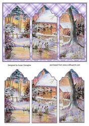 Winter Woodland Cottage Triptych