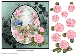 Vintage Birds & Roses Scene