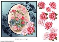 Vintage Roses Floral Basket