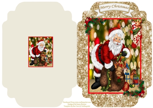 Santa And His Sackful Of Presants - Cut And Fold Card