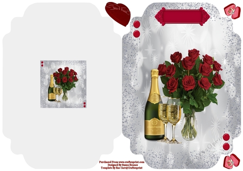 Red Roses And Champagne - Cut And Fold Card