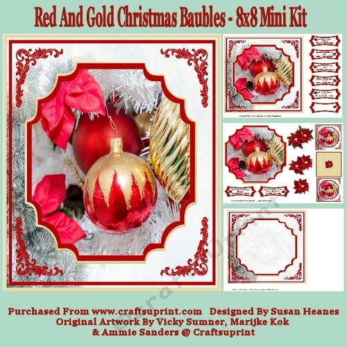 Red And Gold Christmas Baubles - 8x8 Mini Kit