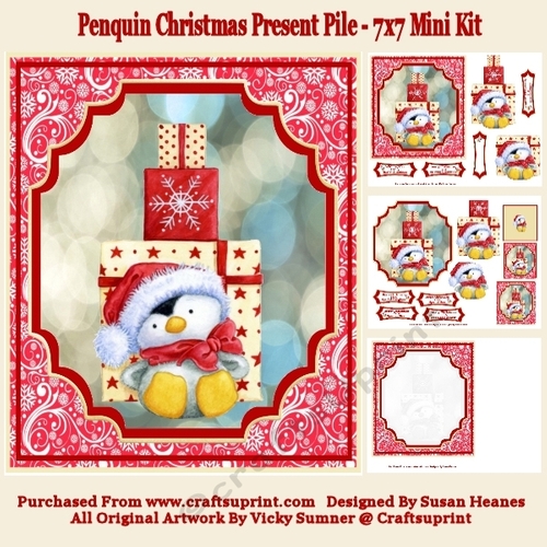 Penquin Christmas Present Pile - 7x7 Mini Kit