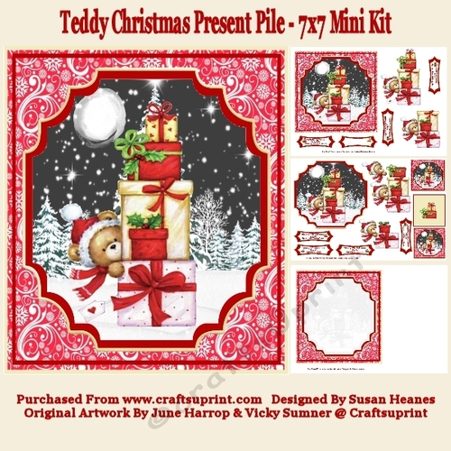 Teddy Christmas Present Pile - 7x7 Mini Kit