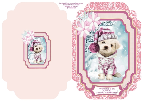 Sweet Little Doggy Christmas Wishes - Cut And Fold Card