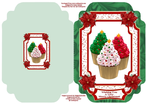 Beautiful Christmas Cupcakes - Cut And Fold Card
