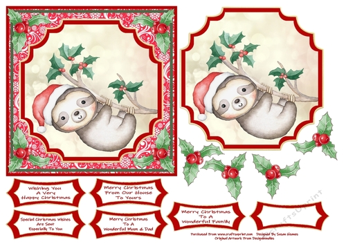 Sweet Sloth Christmas Wishes 6x6