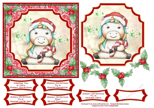 Sweet Unicorn Christmas Wishes 6x6