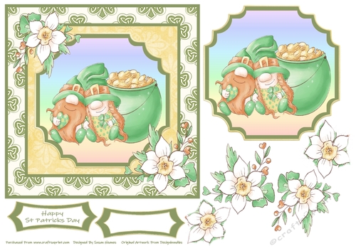 Lucky Irish Gnomes, With Pot Of Gold - 7x7