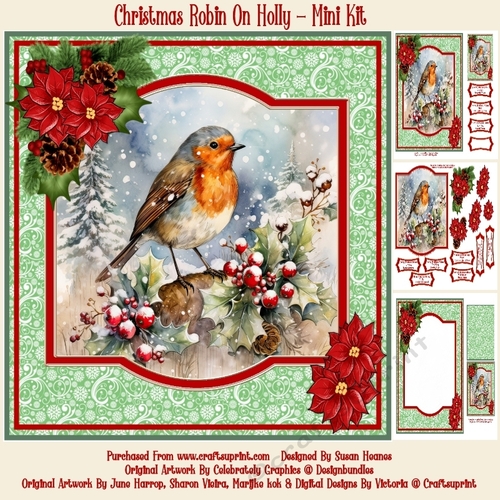 Christmas Robin On Holly - Mini Kit