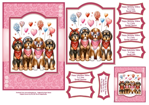 Sweet Valentines Puppies - 5x7