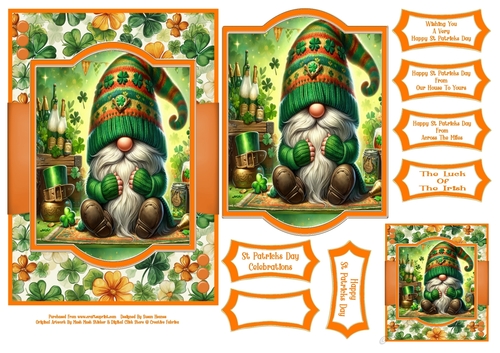 Lucky St Patricks Day Gnome - 5x7
