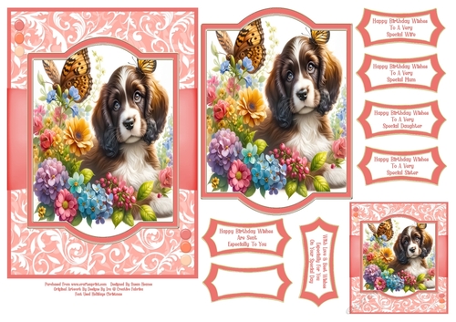 Sweet Little Puppy In the Flowers - 5x7