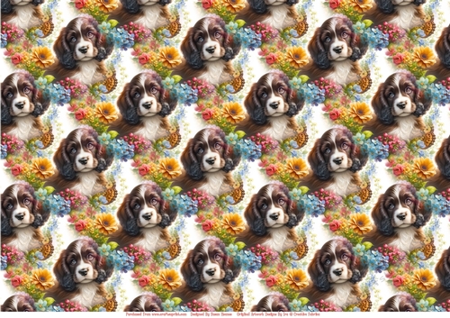 Sweet Little Puppy In The Flowers - Paper