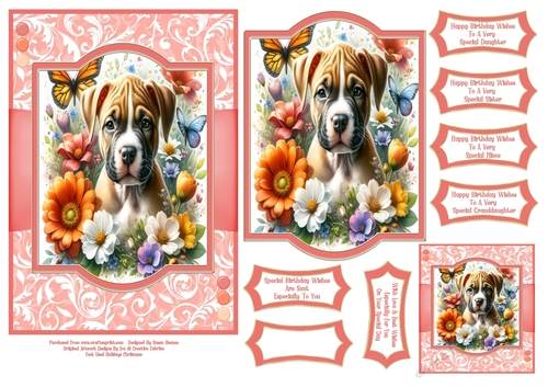 Sweet Little Puppy In The Flowers 2 - 5x7
