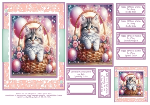 Happy Birthday Kitten In A Basket - 5x7