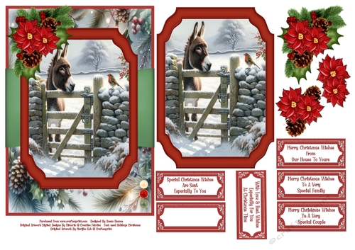 Winter Friends, Donkey & Robin - 5x7