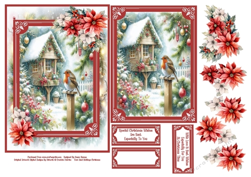 Christmas Garden Robin - 5x7 2