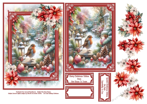 Christmas Garden Robin - 5x7 3