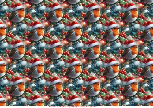 Little Robin Perched On Christmas Baubles - Paper