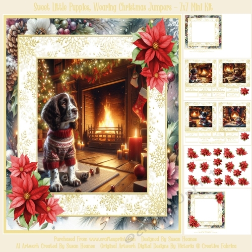 Sweet Little Puppies, Wearing Christmas Jumpers - 7x7 Mini Kit