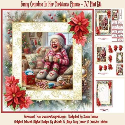 Funny Grandma In Her Christmas Pjamas - 7x7 Mini Kit