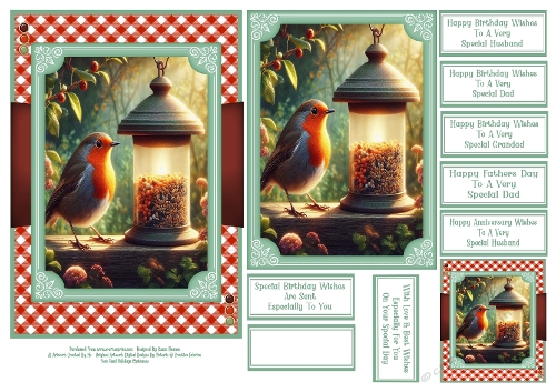 Garden Robin At The Bird Feeder - 5x7