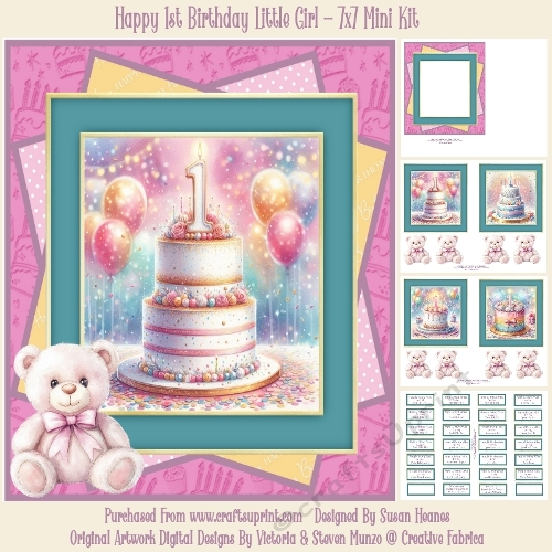 Happy 1st Birthday Little Girl - 7x7 Mini Kit