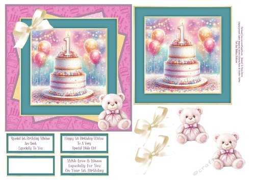 Happy 1st Birthday Little Girl - 6x6