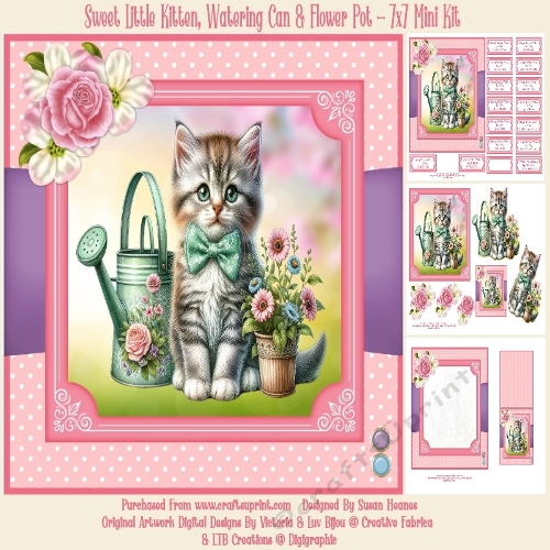 Sweet Little Kitten, Watering Can & Flower Pot - 7x7 Mini Kit