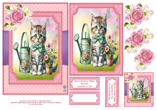 Sweet Little Kitten, Watering Can & Flower Pot - 5x7