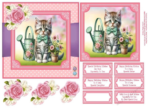 Sweet Little Kitten, Watering Can & Flower Pot - 6x6