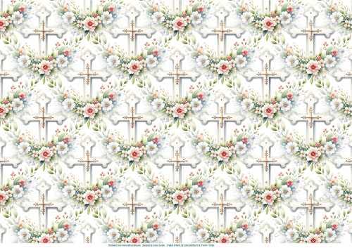 Christening Cross And Flowers - Paper