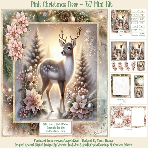 Pink Christmas Deer - 7x7 Mini Kit