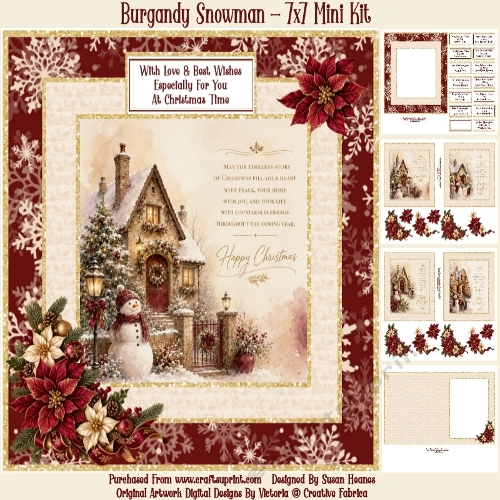 Burgandy Snowman - 7x7 Mini Kit