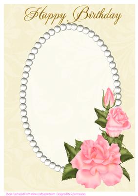 A4 Cream Swirls, Pearls and Coral Roses Card Front