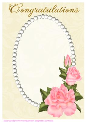 A4 Cream Swirls, Pearls and Coral Roses Card Front 2