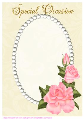 A4 Cream Swirls, Pearls and Coral Roses Card Front 3