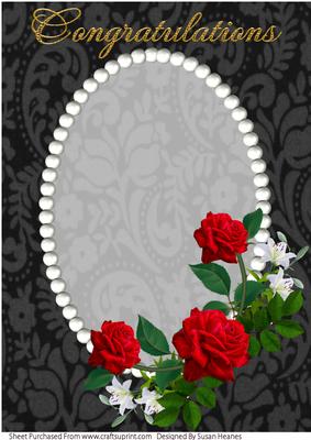 Black Vintage, Pearls and Red Roses Card Front 3