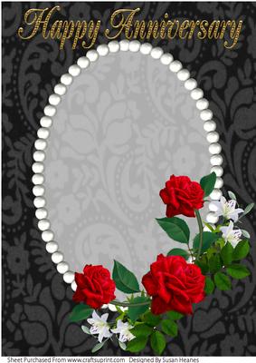 Black Vintage, Pearls and Red Roses Card Front 4