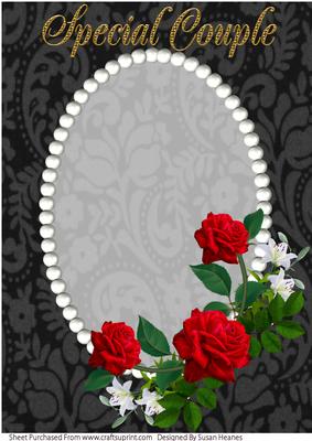 Black Vintage, Pearls and Red Roses Card Front 5