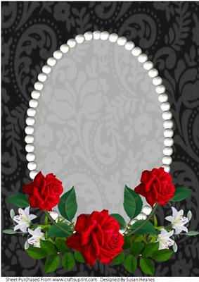 Black Vintage, Pearls and Red Roses Card Front 7