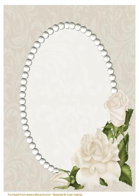 A4 Beige Swirls, Pearls and Ivory Roses Card Front