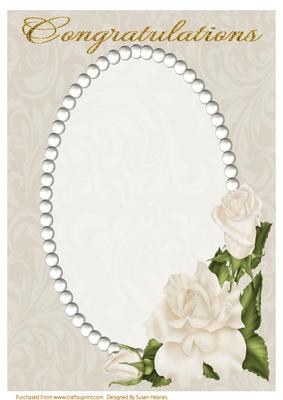 A4 Beige Swirls, Pearls and Ivory Roses Card Front 2