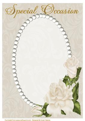 A4 Beige Swirls, Pearls and Ivory Roses Card Front 3