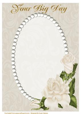 A4 Beige Swirls, Pearls and Ivory Roses Card Front 4