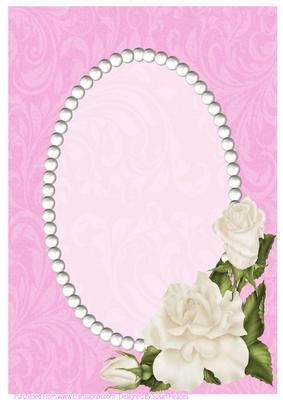 Pink Swirls, Pearls and Ivory Roses Card Front