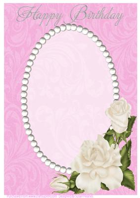 Pink Swirls, Pearls and Ivory Roses Card Front 2