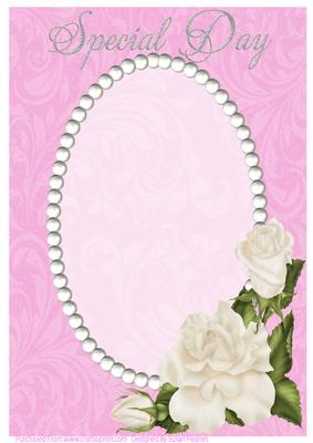 Pink Swirls, Pearls and Ivory Roses Card Front 3