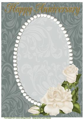 Dark Green Swirls, Pearls and Ivory Roses Card Front 3